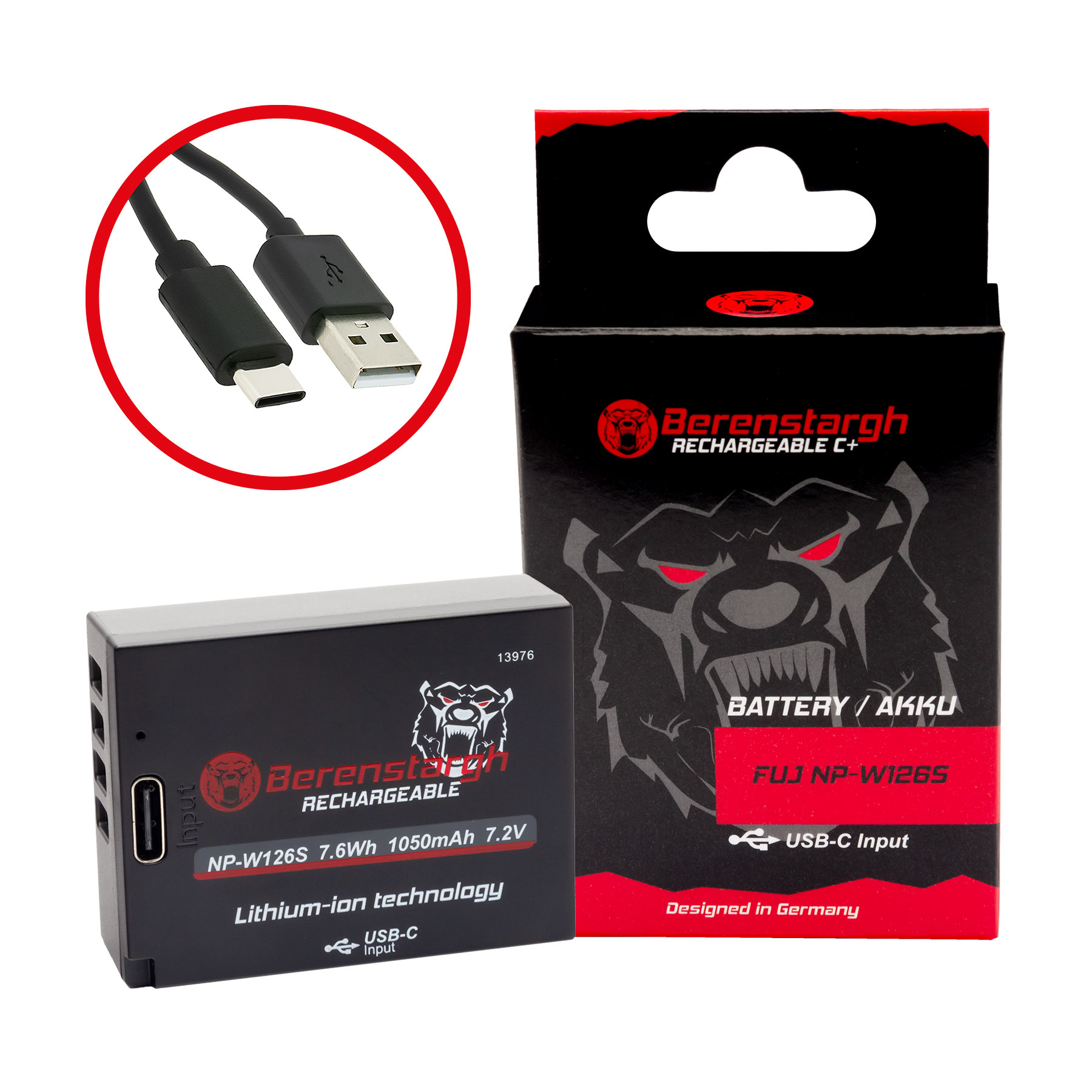 Berenstargh Akku NP-W126S für Fujifilm USB-C