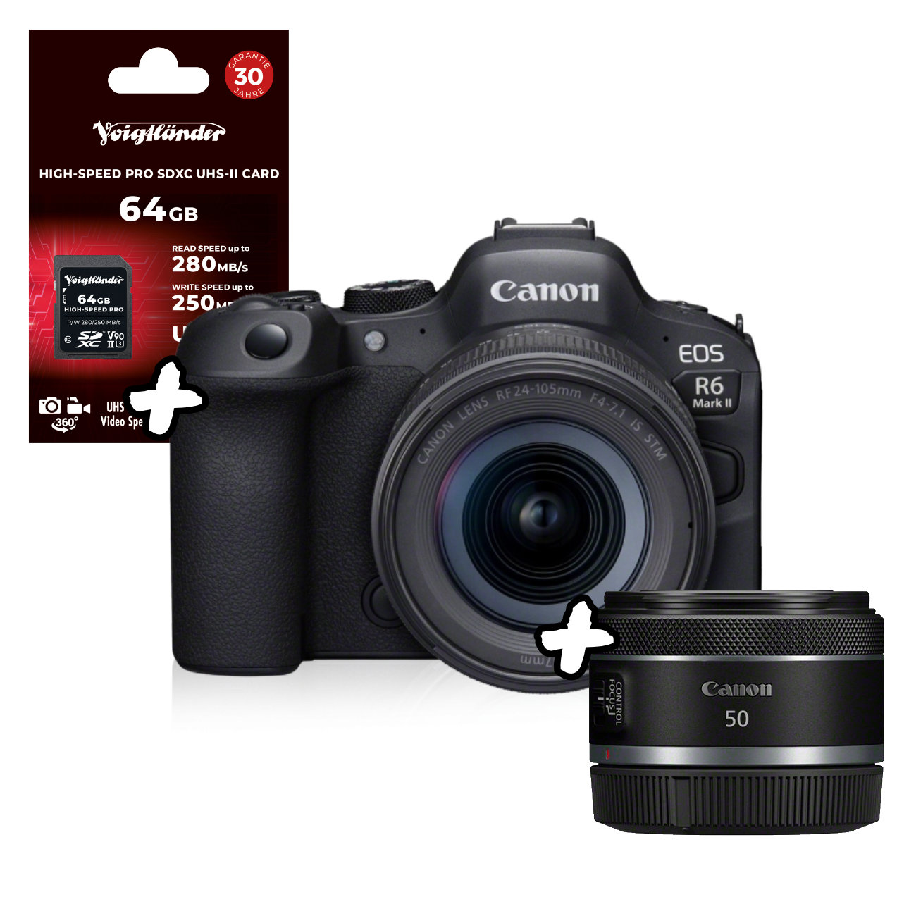 Canon EOS R6 Mark II + RF 24-105mm STM + RF 50mm + 65GB